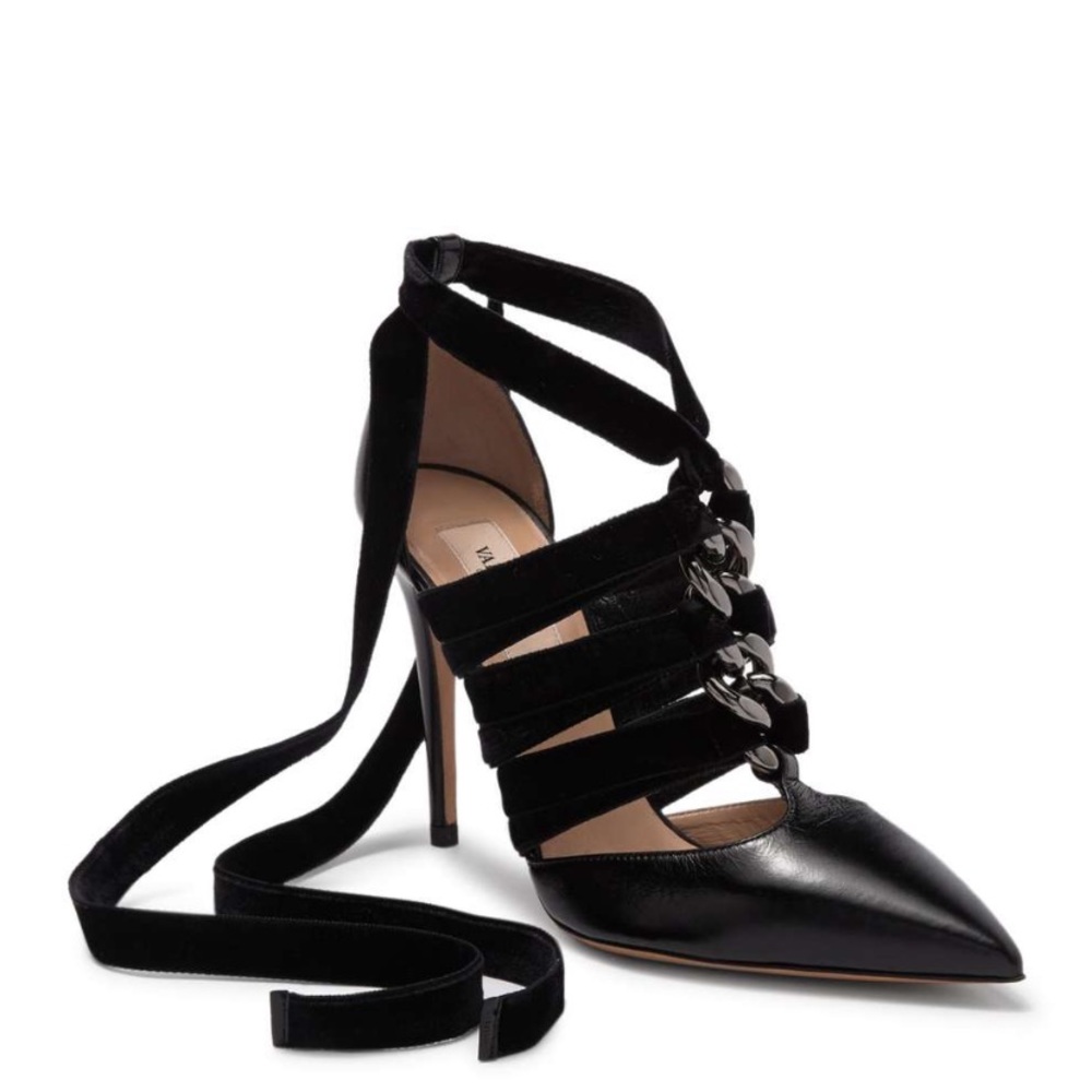 Valentino Velvet ankle strap pointed toe pump